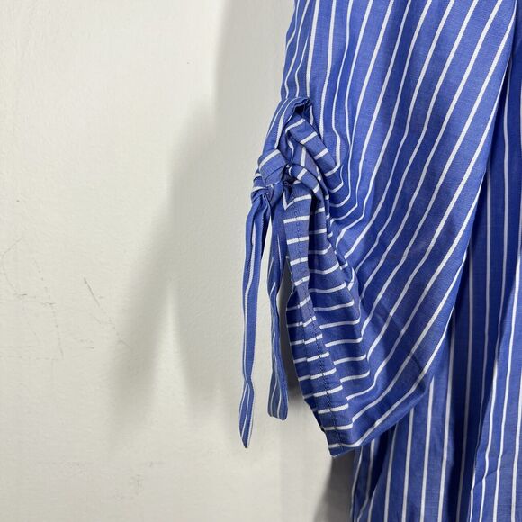 J. McLaughlin Natasha Blue White Striped Off Shoulder 100% Cotton Top Size Small - Picture 7 of 9